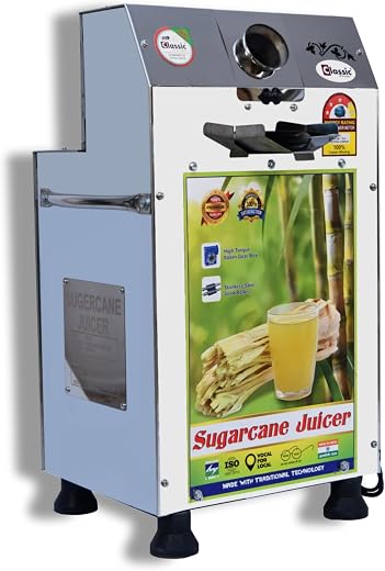 Classic 2HP Sugarcane Juicer Machine | SS-304 Food Grade Metal Roller Mechanism Mesh Filter | Stainless Steel Body | Butto...