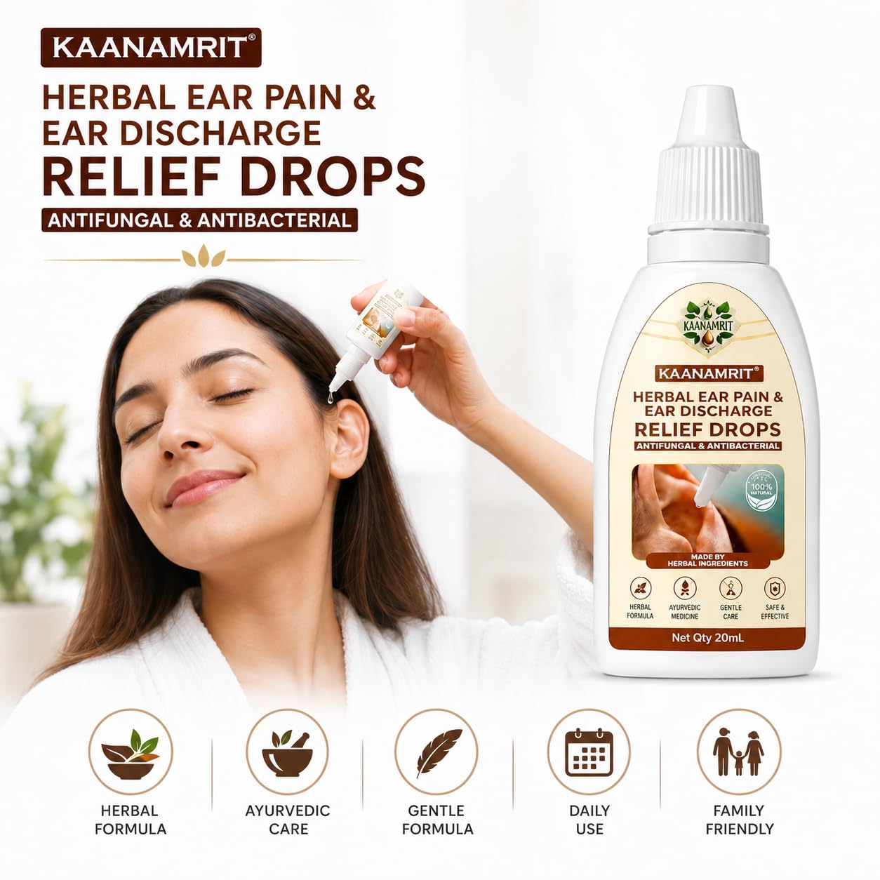 Herbal Ear Drops for Ear Pain & Ear Discharge Care | Ayurvedic Ear Care Oil with Neem, Tulsi, Haldi, Ajwain & Kapoor | Natural Herbal Formula | Daily Ear Hygiene Support | 20 ml (PACK OF 2) — Amazon image 5