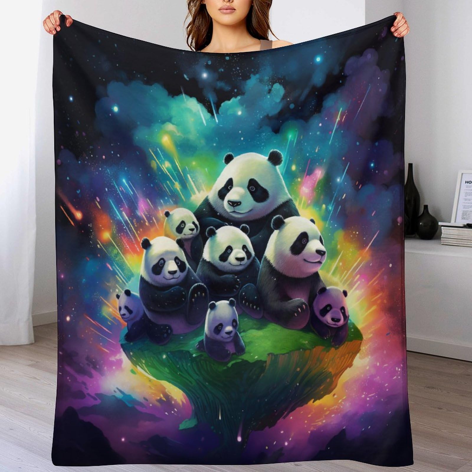 Couverture polaire panda 130x180 cm en flannel douce pour lit et canapé
