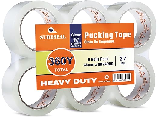 Heavy Duty Packing Tape 6 Rolls, Total 360Y, Clear 2.7 mil, 1.88 inch x 60 Yards, Ultra Strong, Refill for Packaging Shipping Moving Sealing