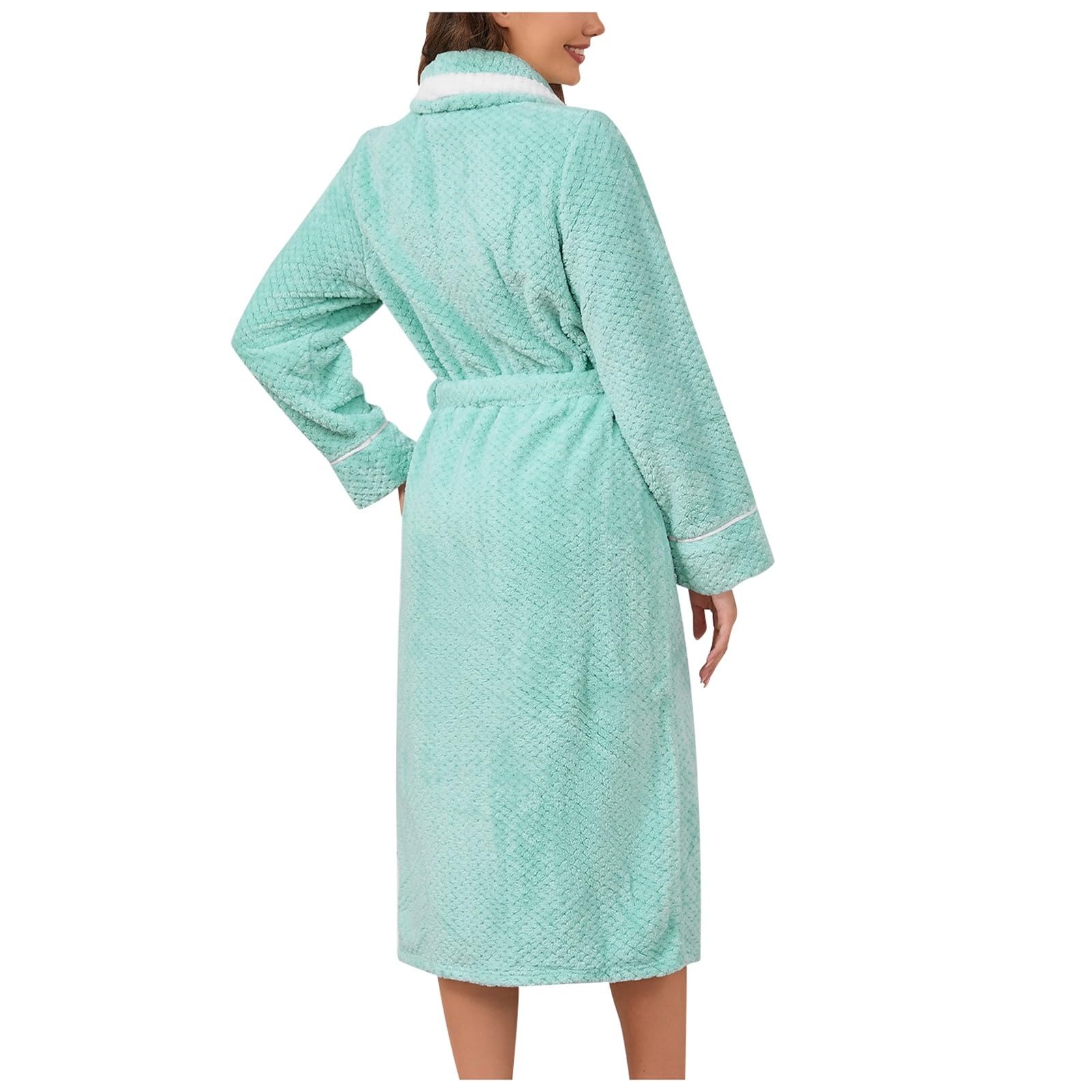 Generisch Peignoir de bain pour femme en tissu éponge moelleux en polaire douce et chaude en coton éponge torsadé poches côtelées longueur genou col en V spa plage mariage fête dormir