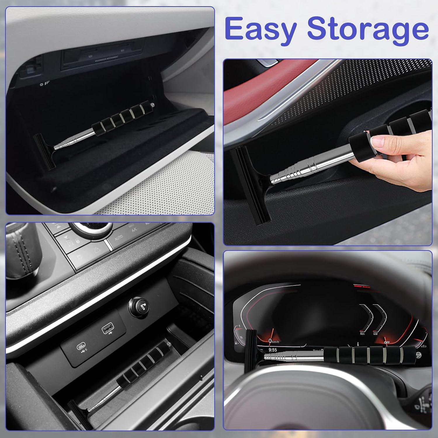 Side Mirror Squeegee,38.6in Retractable Car Rearview Mirror Wiper with Foam Handle, Portable Car Cleaning Tool for Rainy Foggy Weather