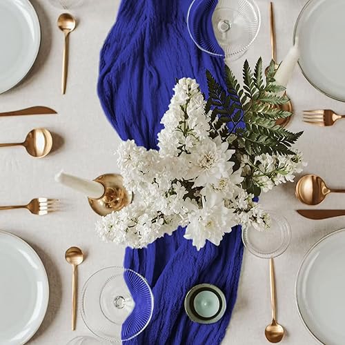 Miniatura 6 de Camino de mesa de gasa estilo cheesecloth azul rústico de 10 pies, tela de gasa para mesas de granja, ropa de mesa para mesas bohemias, tela