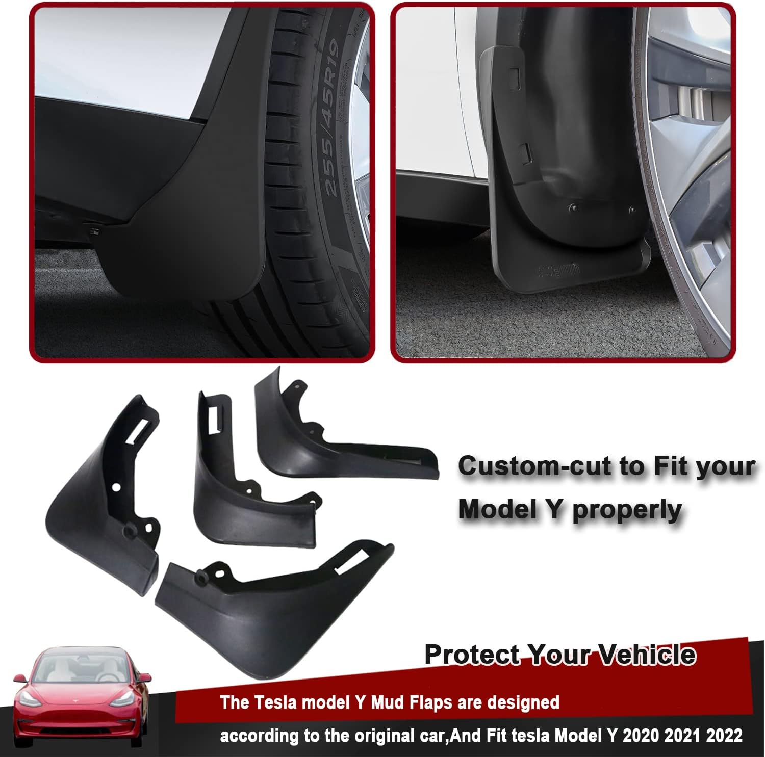 4 Pcs Tesla Model Y Mud Flaps - No Drilling Splash Guards Fender Tesla Model Y Accessories Fit 2020/2021/2022/2023 Tesla Model Y Upgraded