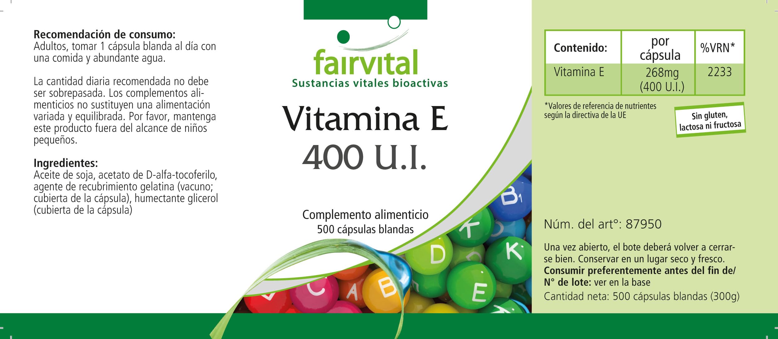 fairvital Vitamin E Kapseln 400 I.E., 500 Softgels, schluckfreundlich, HOCHDOSIERT, für die ganze Familie