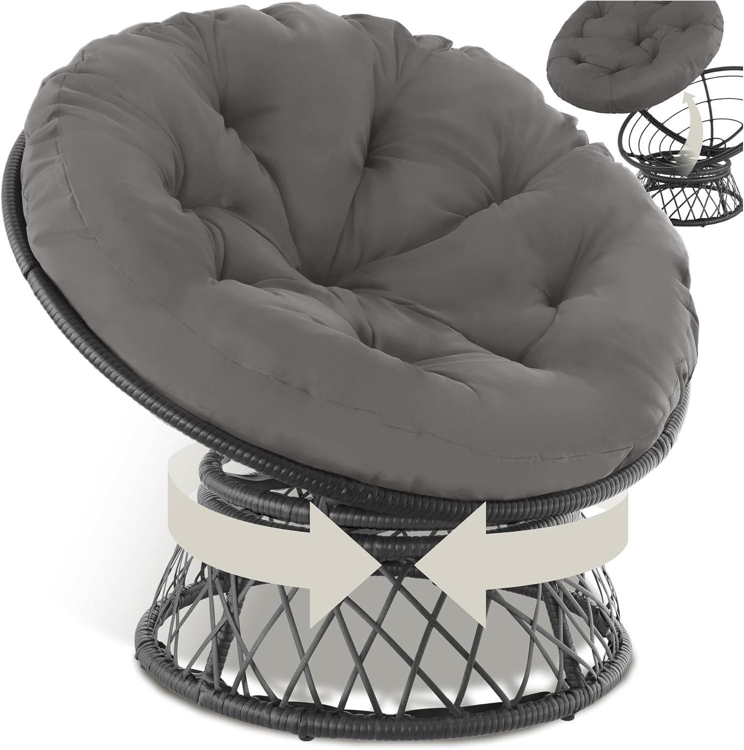 tectake® Fauteuil Papasan en Rotin Chaise Relax Ronde Résine Tressée 1 Place Pivotant à 360°, Coussin Épais Grand Confort Inclus, Mobilier de Jardin pour Amenagement Balcon Terrasse Salon de Jardin - Amazon product rated Grade B
