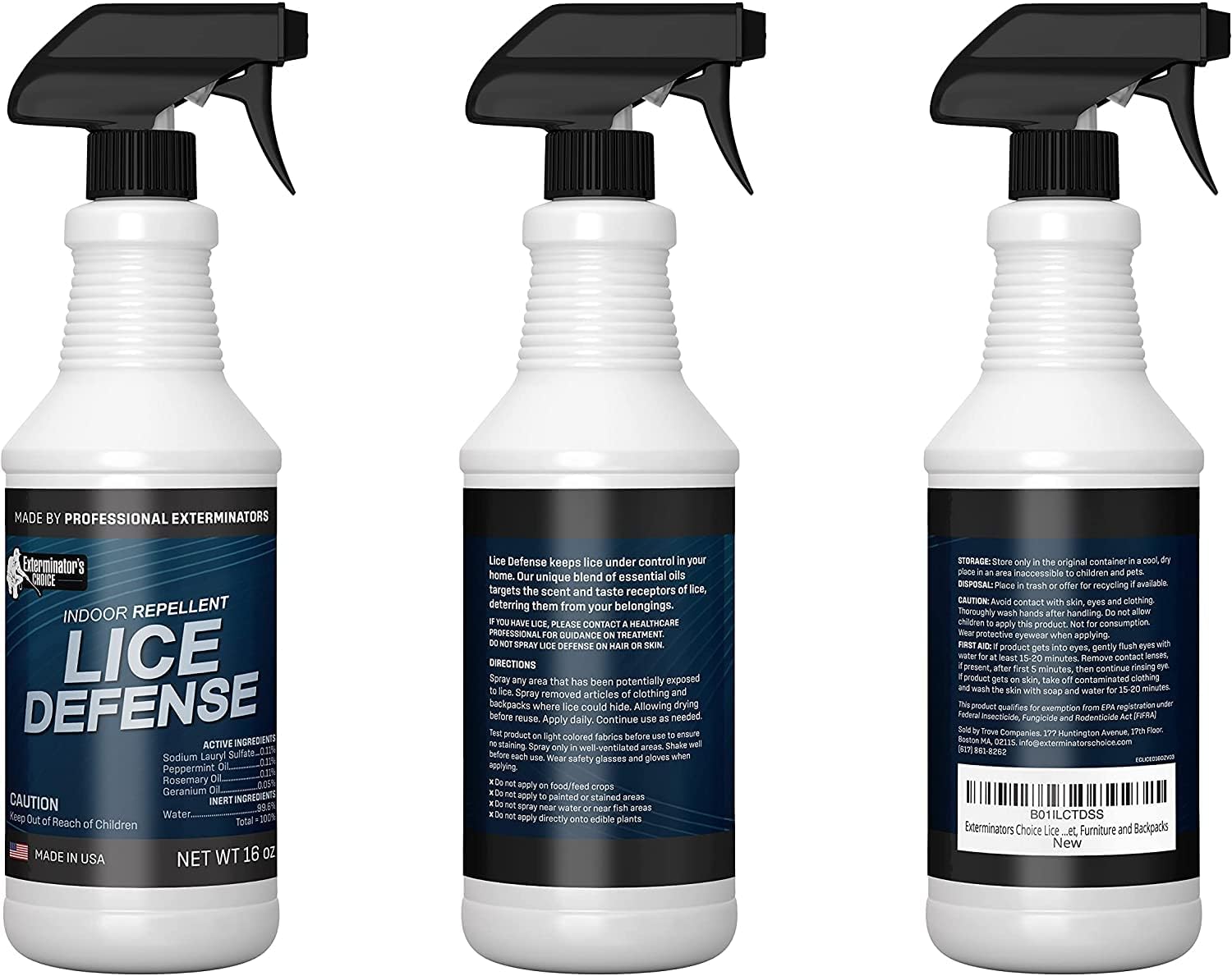 Exterminators ChoiceLice Defense Repellent Spray - 16 Ounces Lice Spray - Lice Treatment for Bedding - Carpets and Furniture - Ideal for Backpacks - Non-Toxic Lice Spray - Lice Repellent Spray