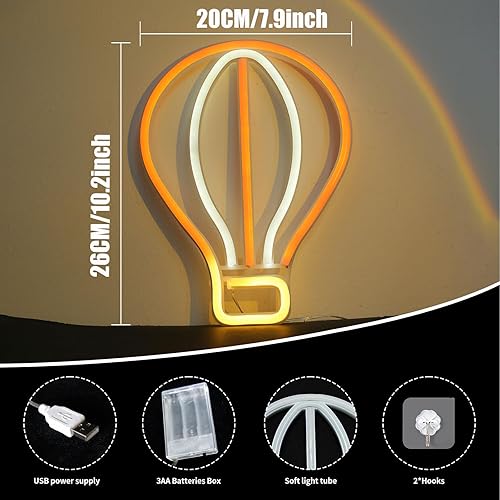 Miniatura 6 de ENUOLI Letreros de neón de globo de aire caliente, luz de neón LED para decoración de pared, luces de pared con forma de globo alimentado por
