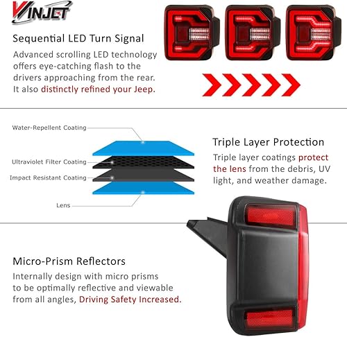 Miniatura 3 de Winjet Compatible con Jeep 2018 2019 2020 2021 Wrangler JL luces traseras secuenciales LED (humo)