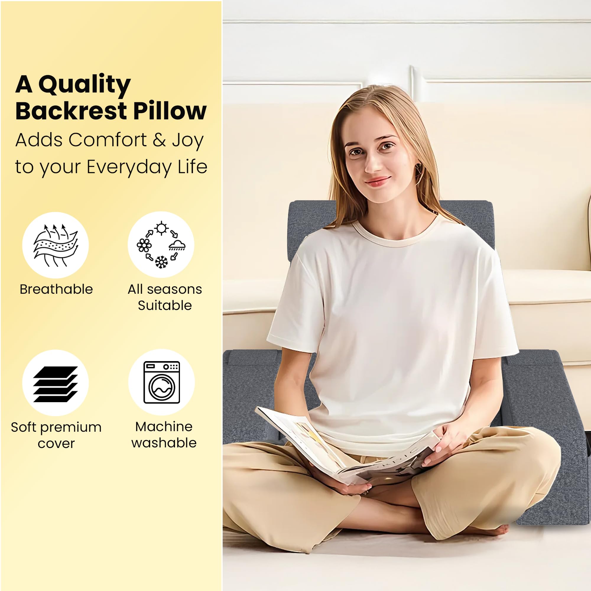 CareFoam Reading Pillow with Arm Support & Headrest | Backrest Pillow for Bed | Memory Foam Bed Back Support Pillow for Reading, Working & Relaxing | Premium Fabric 2