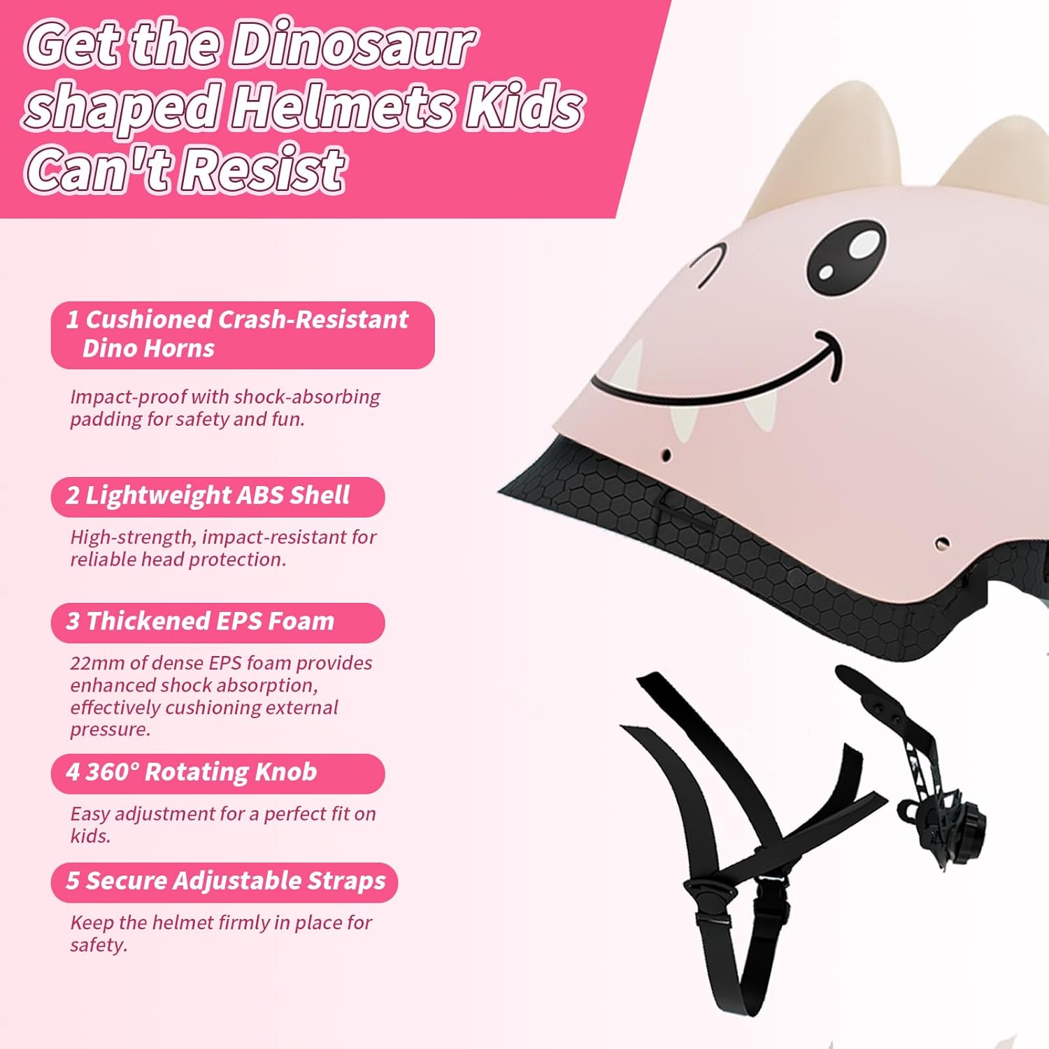 Dinosaur Toddler Bike Helmet with Knee Elbow Wrist Pads Guards for Ages 3-8,8-14，Kids Protective Gear Set for Roller Skate, Bicycle, Skateboard, Scooter - Perfect Boy Girl Birthday Gift