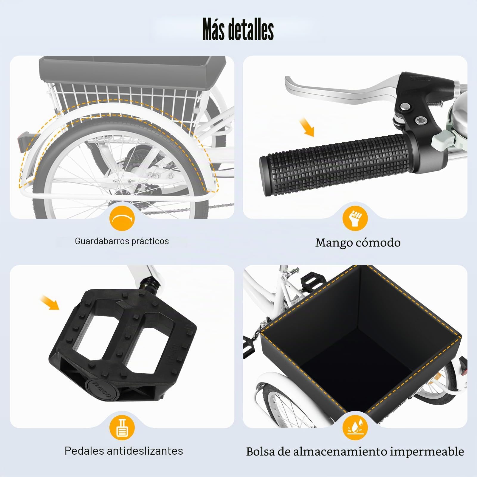 Triciclo de 20 Pulgadas para Adultos, Bicicleta Urbana de 3 Ruedas con Cesta, 8 Velocidades, Ajustable en Altura, Negro y Blanco