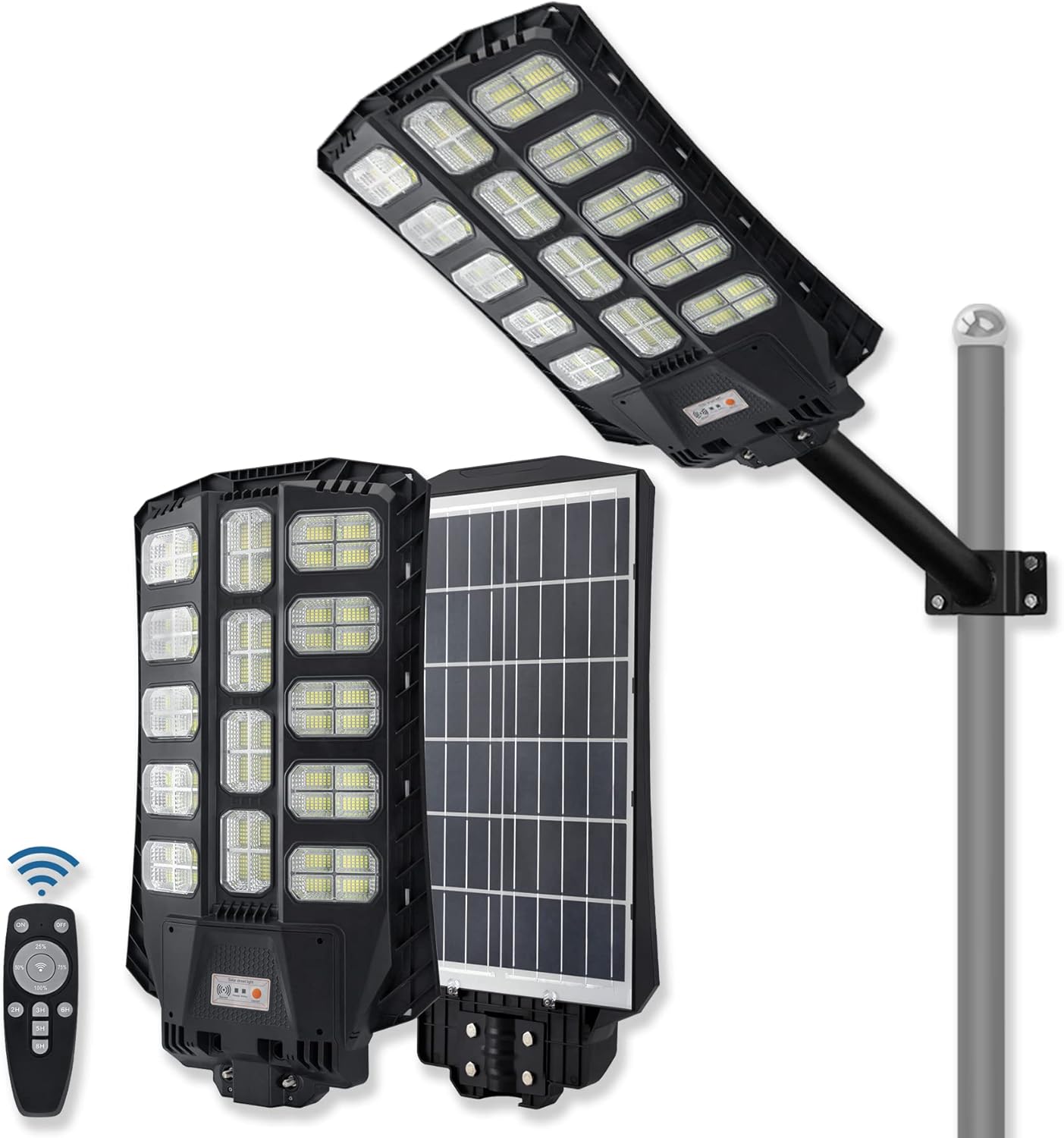 Lampadaire Solaire 500 Lumens Noir Blanc Détecteur PIR