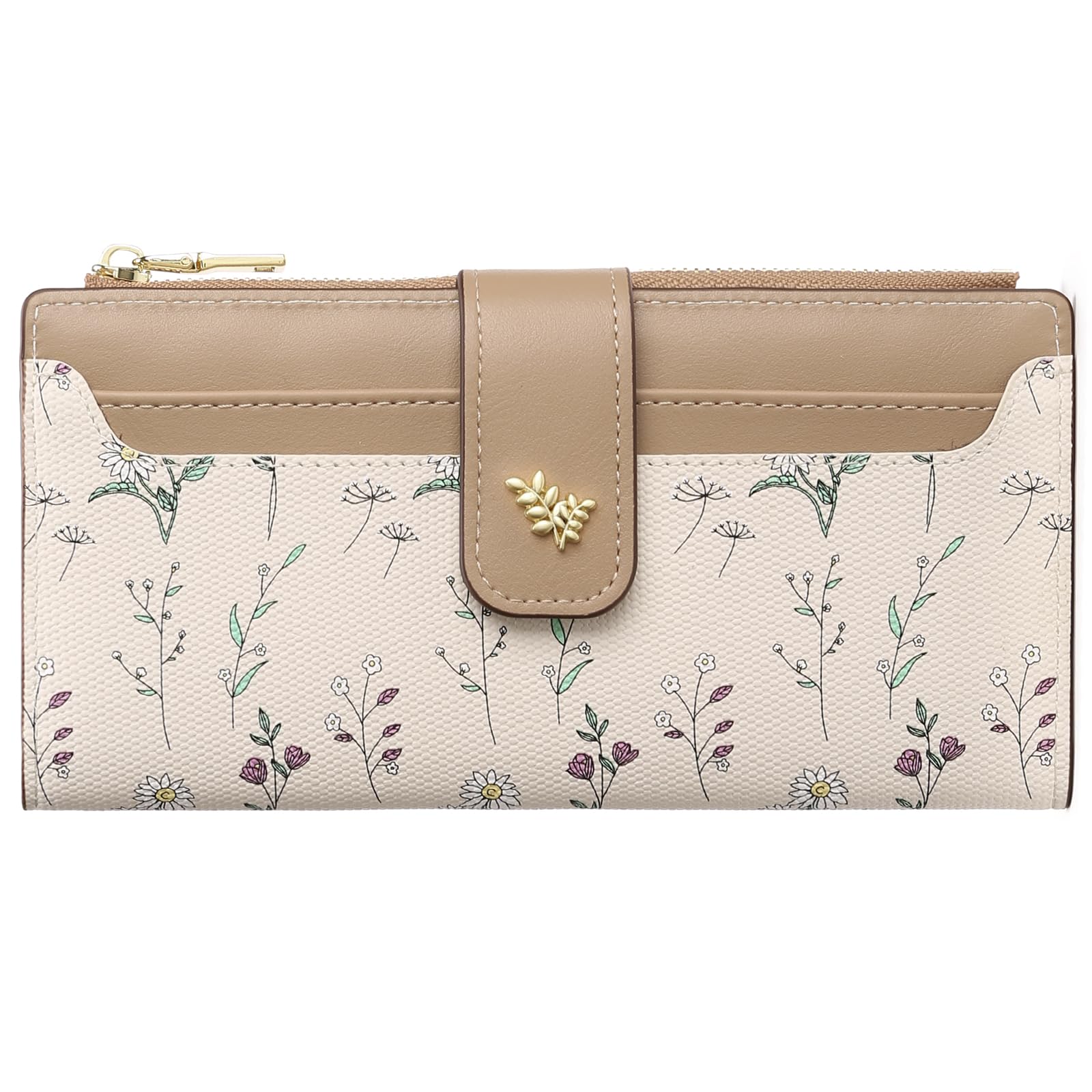 GAEKEAO Portefeuille Femme, Porte Monnaie Ultraplat en Cuir à Double Rabat, Grand Portefeuille Femme avec Poche Zippée et Fenêtre D'identité