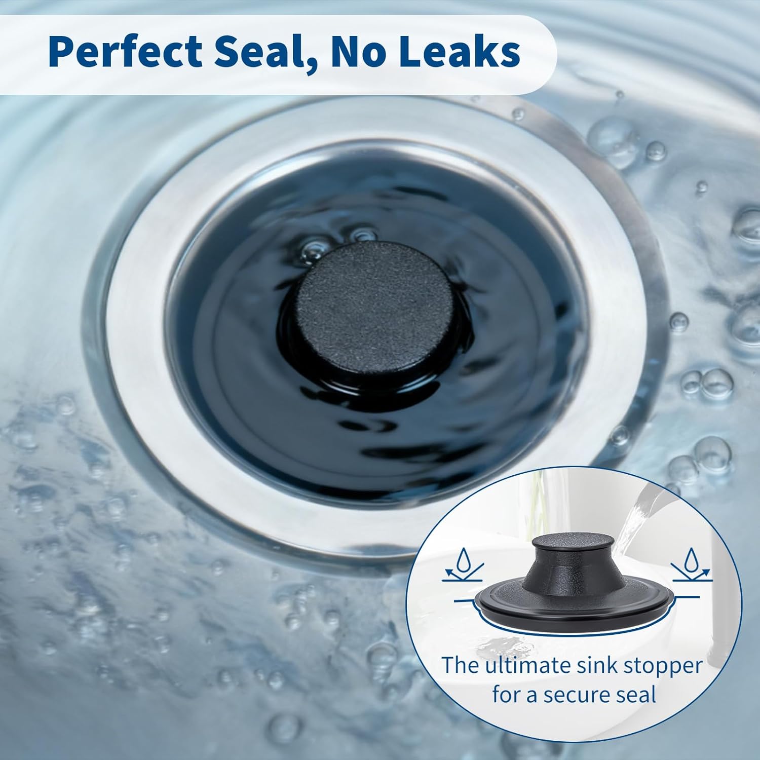 2 Pack Kitchen Sink Stopper, Garbage Disposal Dishwasher Plug Cap, Durable Plastic Drain Stopper, Snug Fit Without Water Leakage, Easy to Clean, Compatible with Standard Kitchen Drains, Black