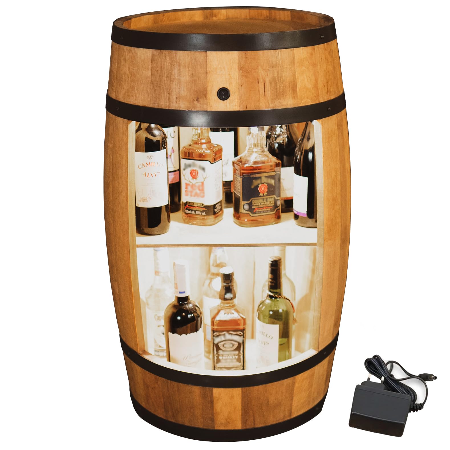 Bar meuble à whisky en tonneau de bois avec LED, le cadeau déco rustique marron clair parfait