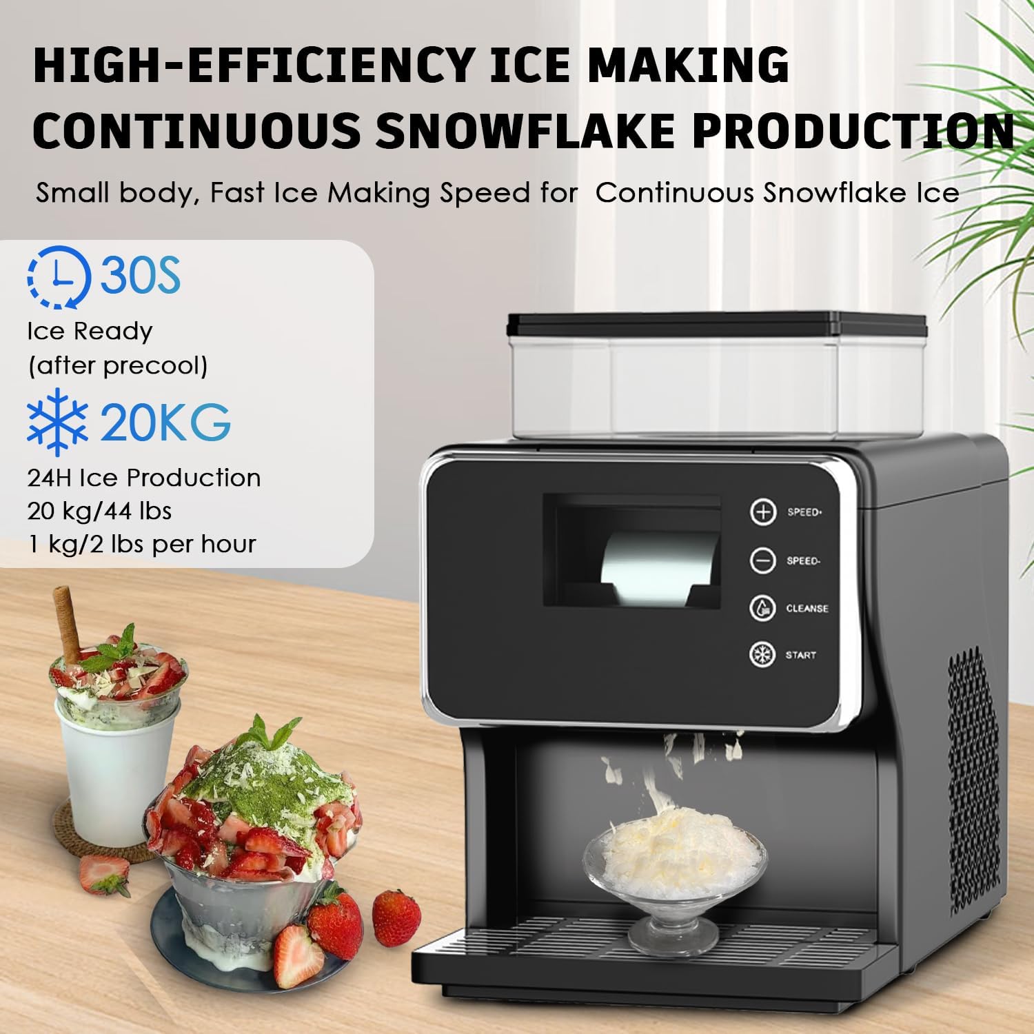 Shaved Ice Machine, Portable Ice Maker with Rapid Cooling and Food-Grade Stainless Steel Material, Adjustable Snowflake Ice Making Speed, Ice Cream Maker for Home, Office, Restaurant, Bar, Party