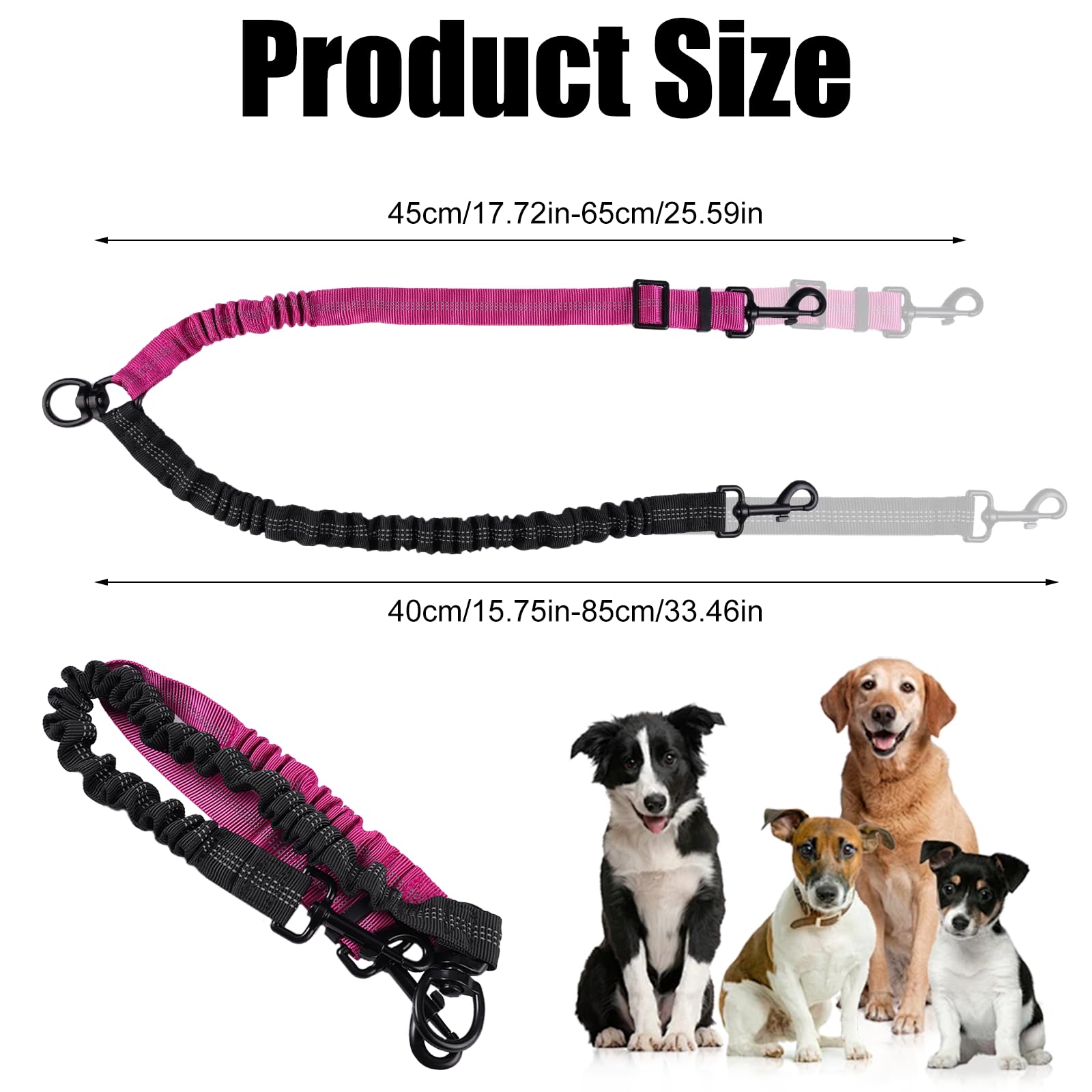 Roysmart Hondenriem voor 2 honden, dubbele riem, verstelbaar, 360 graden draaibaar, zwart, 80 cm