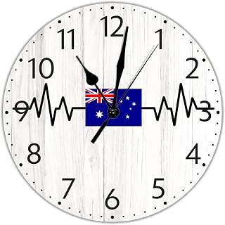 UFunhome Australia Flag Clock National Flag Heartbeat Wood Wall Clocks National Flags Clock Non-Ticking Battery Operated 10 Inch Farmhouse Clock for Living Room Home Office School Kitchen