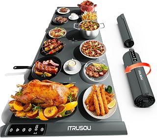 Erweiterbare Silikon-Warmhalteplatte 106,7 x 40,6 cm – extra großes elektrisches Heiztablett für Buffets, Partys und Familienessen – 2-teilige, aufrollbare, ausziehbare Wärmer für schnelles
