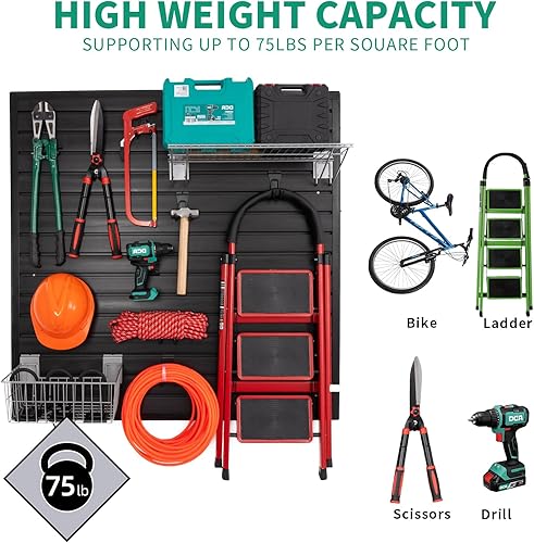 Vista 3 de Panel Slatwall para Garaje - Sistemas de Almacenamiento de Pared Ranurada con 26 Accesorios Slatwall, Paneles de Pared Ranurada de PVC Negro