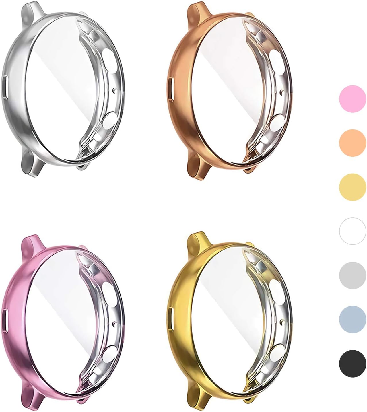 (4 Pack) Screen Protector Case Compatible for Samsung Galaxy Watch Active 2 44mm Silicone Bumper Protective Shell Face Cover (Active2 44mm Silver/Rosegold/Pink/Gold)