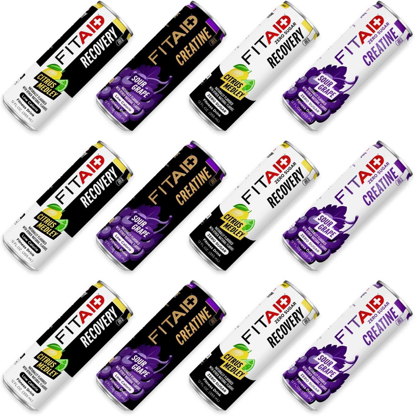 FITAID Post-Workout Recovery Drink Variety Sampler Pack, No Artificial Flavors or Sweeteners, 100% Clean, Vegan, Gluten-Free, Keto-Friendly, Paleo Friendly, 4 Flavors (Pack of 12)