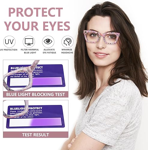 Miniatura 5 de SIGVAN Paquete de 6 lentes de lectura estilo Oprah con bloqueo de luz azul, cuadrados, para computadora, bisagra de resorte para mujer