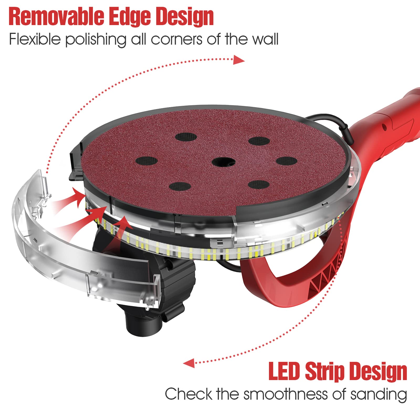 Lijadora de Pared de 750 W con 14 Discos de Lijado, Luz LED de 6 Velocidades, Plegable, de Recolección de Polvo para Pulido de Paneles de Yeso (Enchufe europeo)