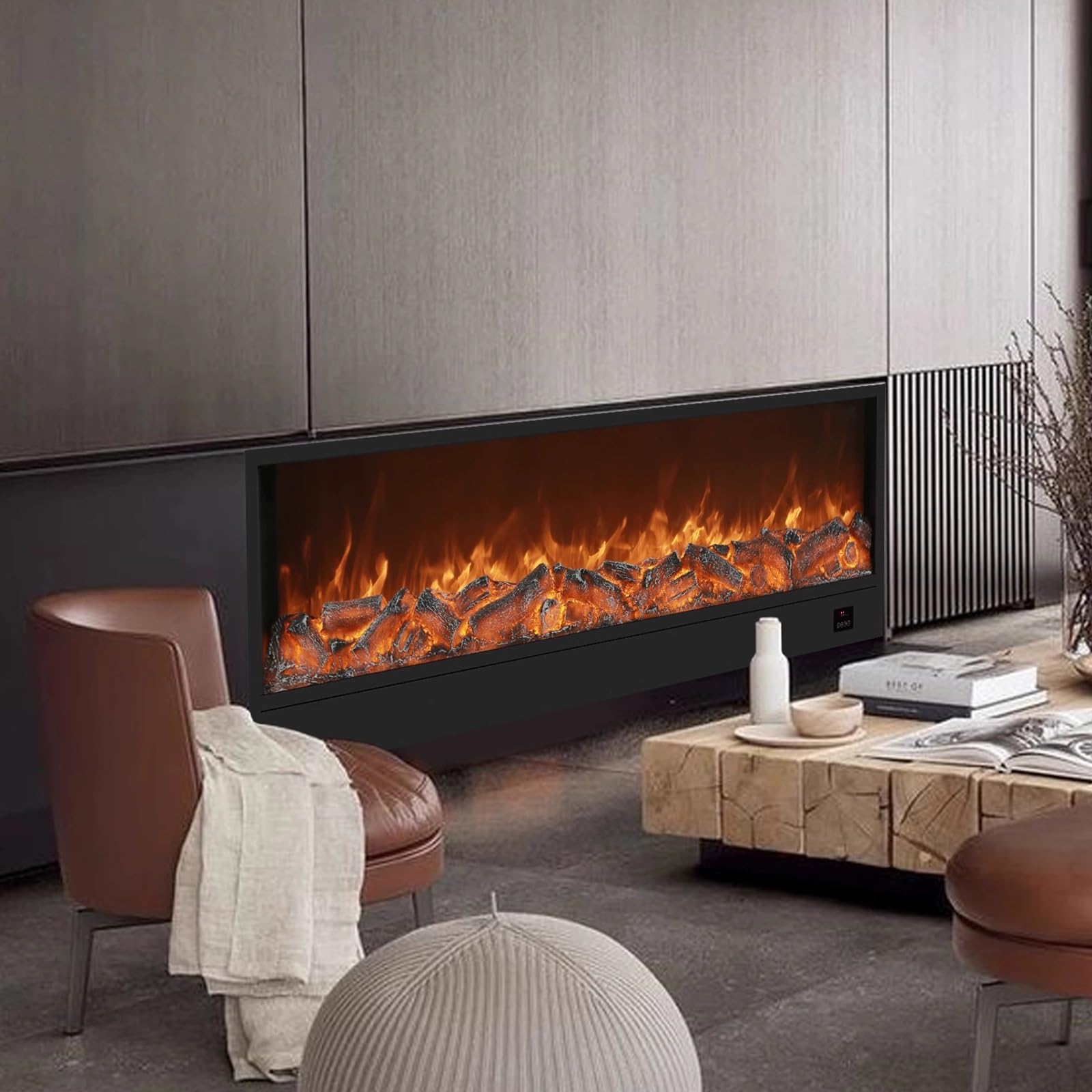 Chimenea Eléctrica Insertable, Chimenea de Leña Independiente, Control Remoto, Intensidad de Llama Ajustable, Sin Calefacción(140x50cm)