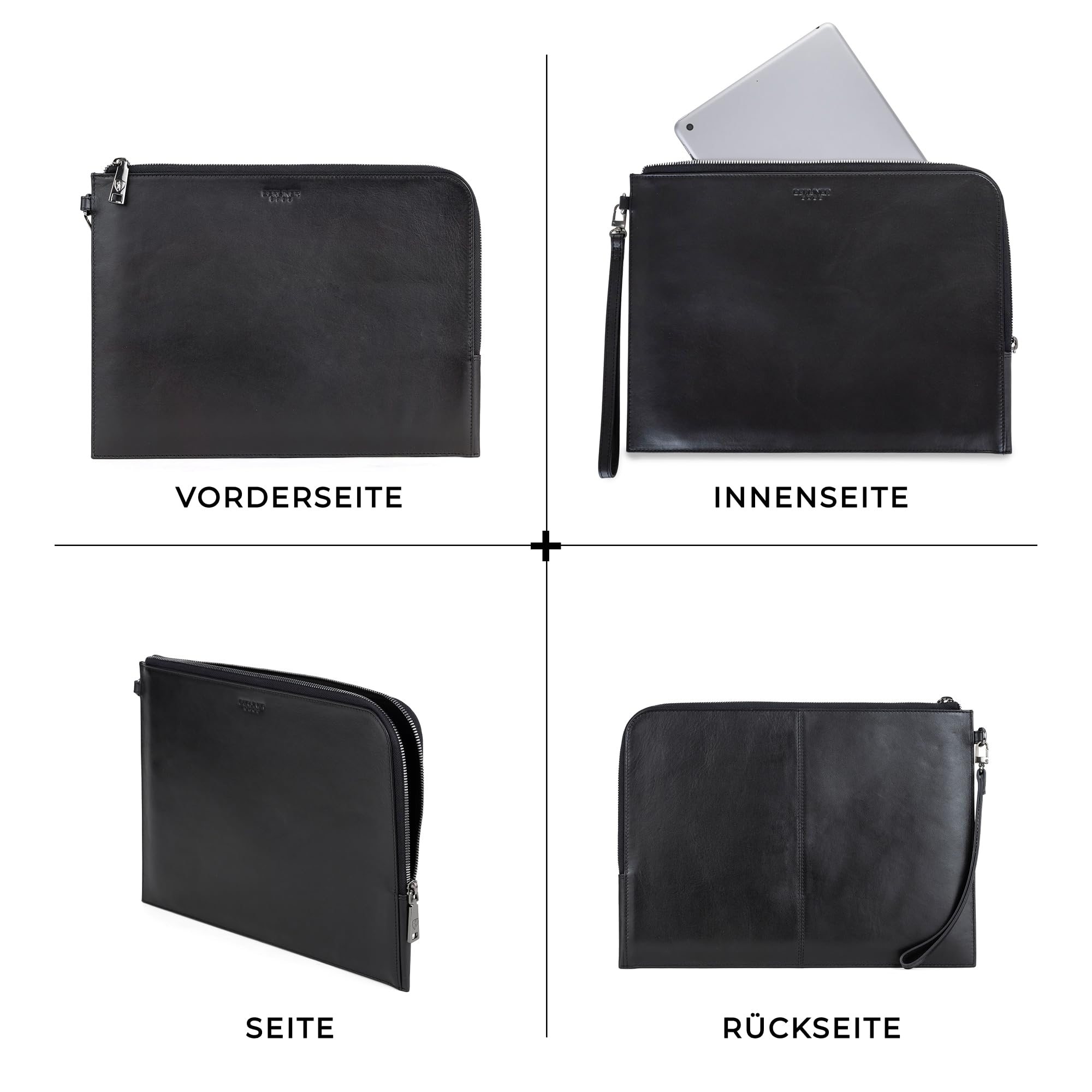 Berliner Bags Premium Dokumentenmappe Alex XL, Dokumententasche, Reisepass Organizer und Banktasche aus Leder, für Damen und Herren - Schwarz