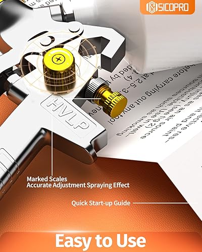 Miniatura 5 de Pistola pulverizadora de pintura HVLP, pulverizador de pintura a aire para pintura de casas, automóviles, pistolas de pintura automotrices,