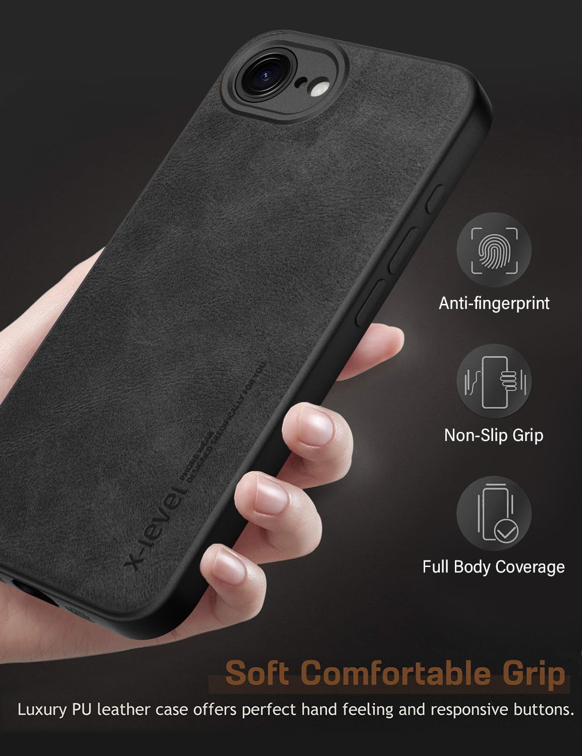 X-level Cover In Pelle Per IPhone 14 Plus: Custodia Antiurto Con Guscio Rigido E Paraurti - Nero