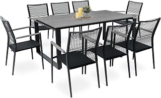 di volio Gartenmöbel-Set Aluminium für 6-8 Personen Outdoor Lounge Prezza | Stapelstühle, Textilene, Kunstholz, verstellbare Standfüße, pflegeleicht, wetterfest, Terrasse, Garten, UV-beständig