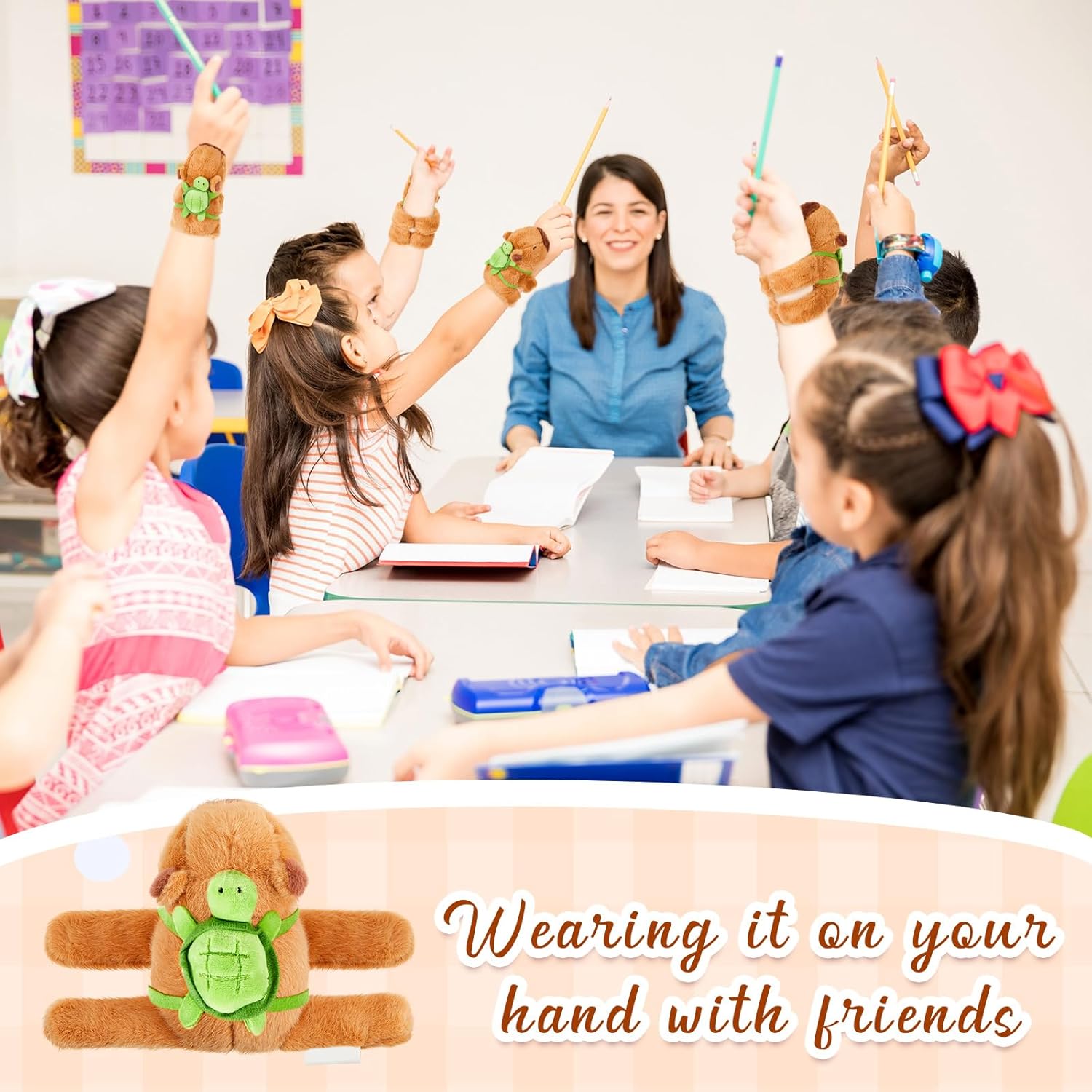 Simgoing 2 Pcs Capybara Slap Bracelets Plush Stuffed Animal Slap Bracelets 8.5'' Wrist Capybara Toy for Christmas Birthday Party Favor Supply Gift