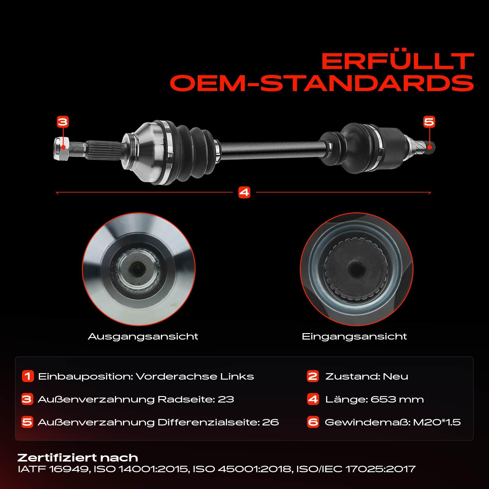 Frankberg Antriebswelle Achswelle MT ohne ABS Ring Vorderachse Links Kompatibel mit Logan LS Sandero Clio III BR0/1 CR0/1 Modus/Grand Modus F/JP0 Replace# 6001551096