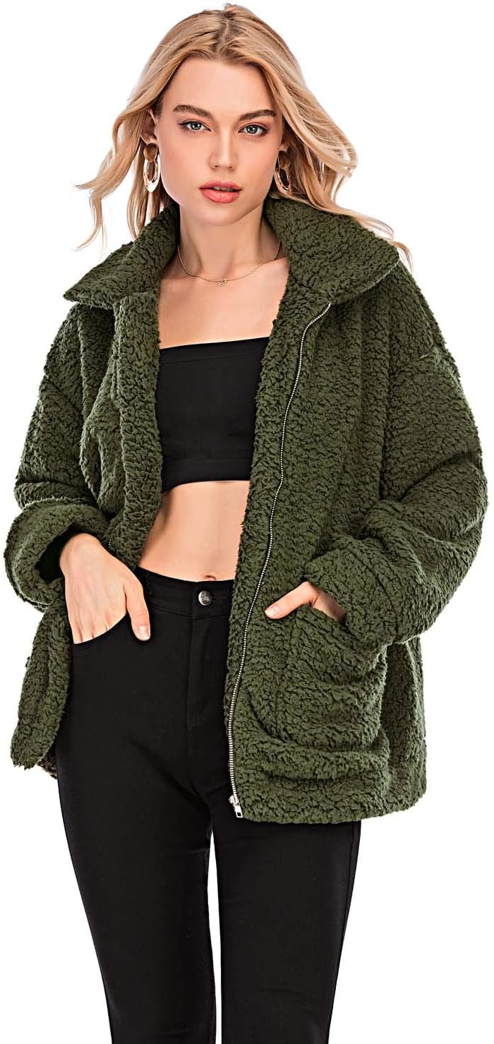 Comeon Winter Coats for Women Shaggy Fur Jacket Fuzzy Faux Shearling Zip Up Oversized Warm Shacket Outwear - Image 6