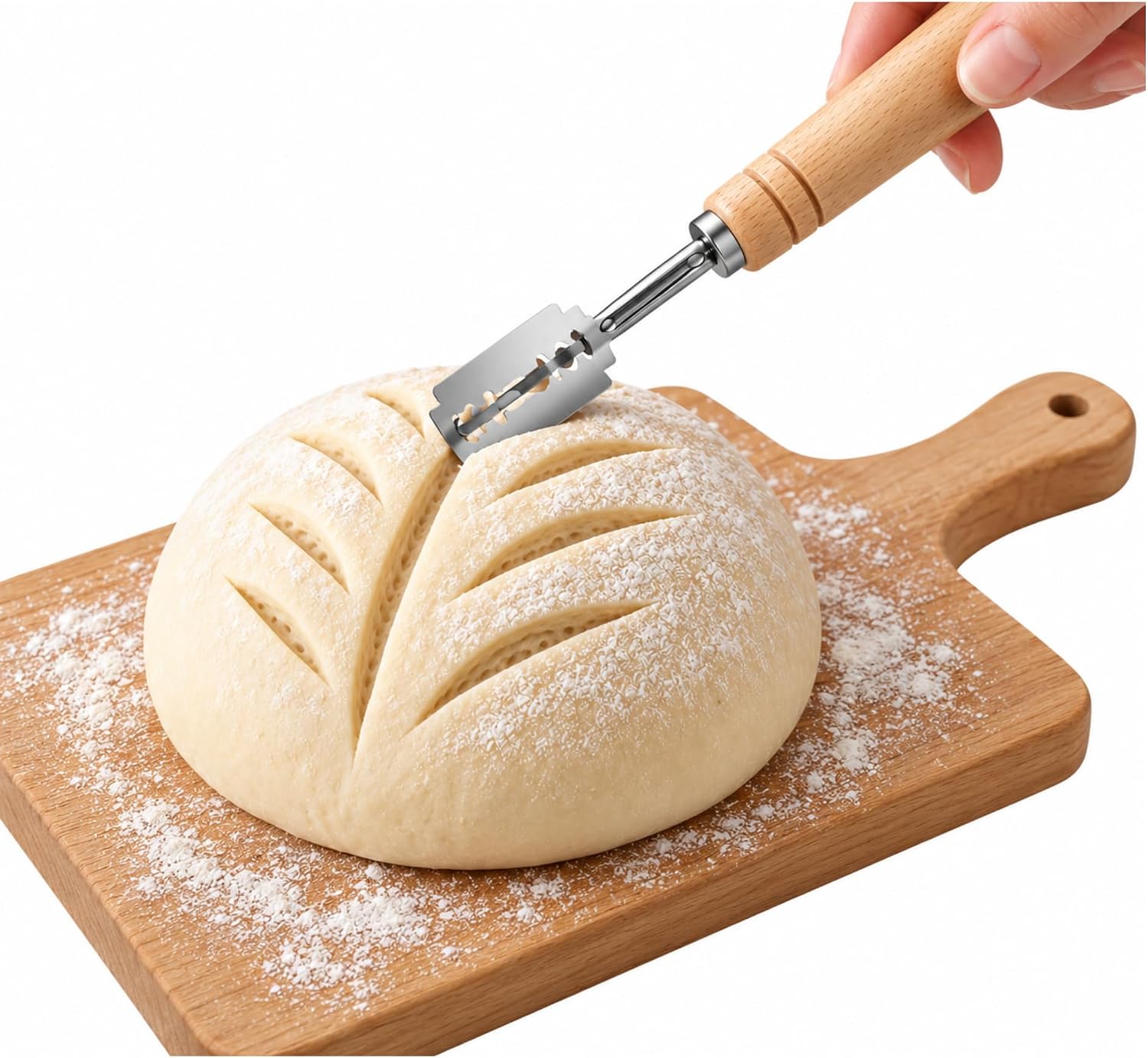 Premium Bread Lame Sourdough Scoring Tool Stainless Steel Blade Wooden Handle Leather Protective Cover 5 Replacement Blades Artisan Baking