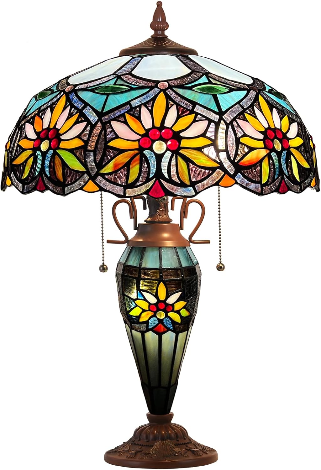 Capulina Tiffany Lamp Stained Glass Table Lamp 3-Light 16X16X24 Inches Mother-Daughter Vase Sunflower Tiffany Style Desk Reading Lamp for Living Room Bedroom Study Home Office