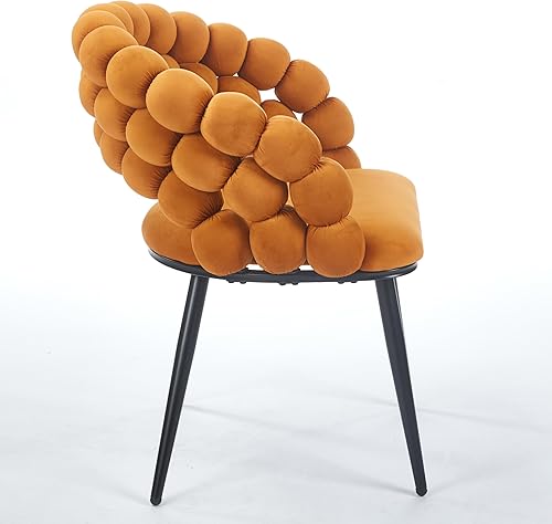 Miniatura 3 de Silla moderna naranja (juego de 2)  patas de tubo dorado, cojines suaves y respaldo cómodo  comedor, sala de estar, cafetería, peluquería