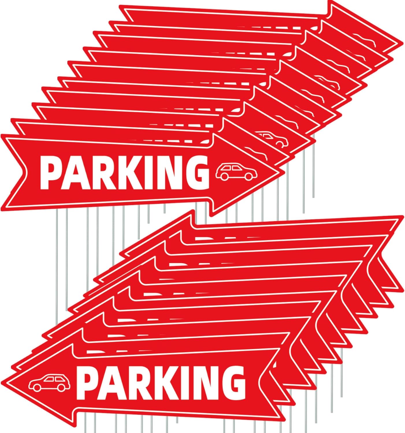 16 X 5 Inch Directional Parking Signs with Arrows - Durable Corrugated Plastic Event Parking Yard Signs, Red & White, Left & Right Arrow, with Stakes (20)