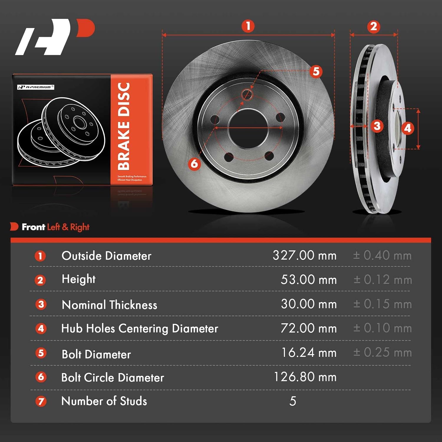 A-Premium 12.87 inch (327mm) Front Vented Disc Brake Rotors Compatible with Select Jeep Models - Grand Cherokee 2005-2010, Commander 2006-2010, 3.0L 3.7L 4.7L 5.7L, 2-PC Set
