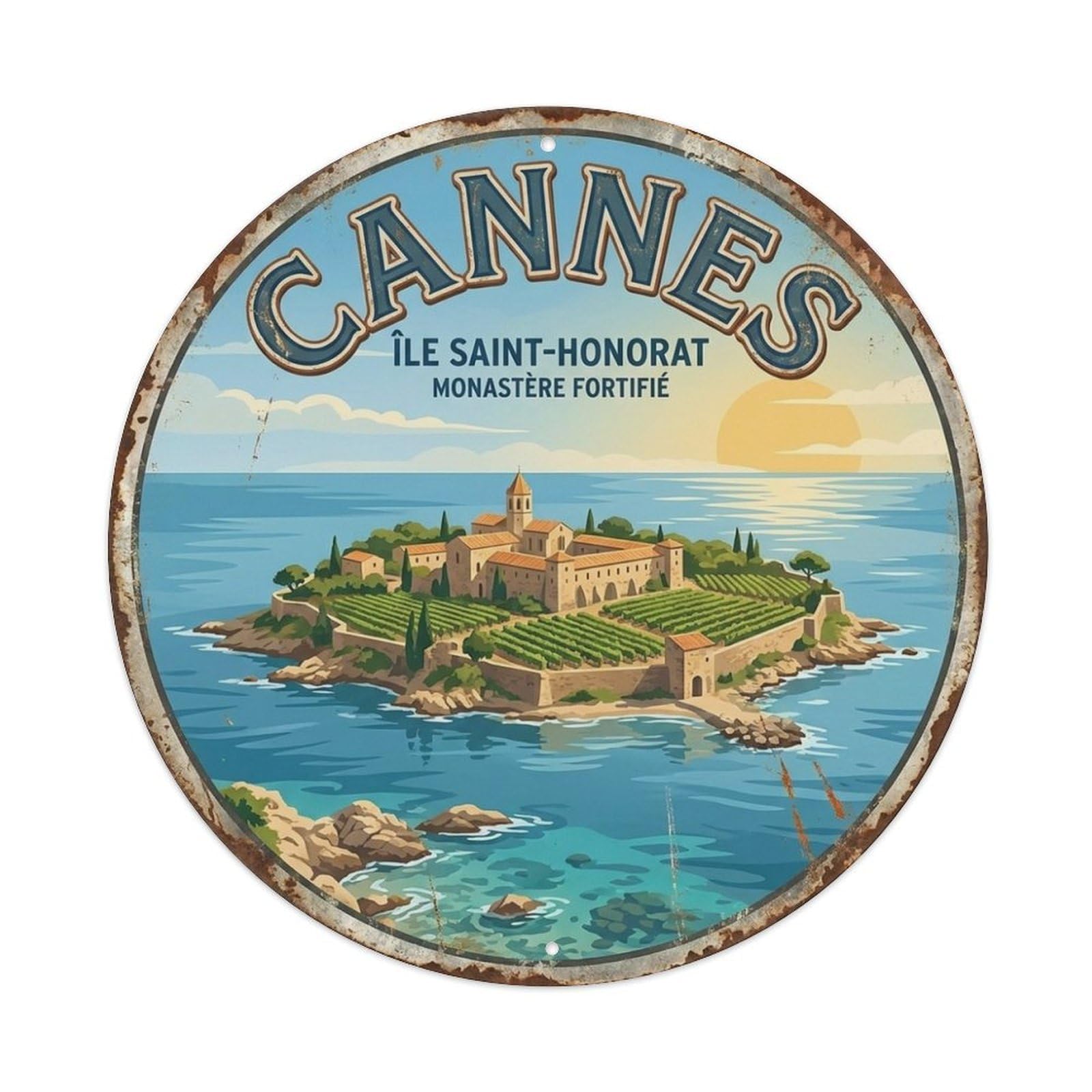 Saint Honorat Island of Cannes Coastal Travel Vintage Metal Tin Sign