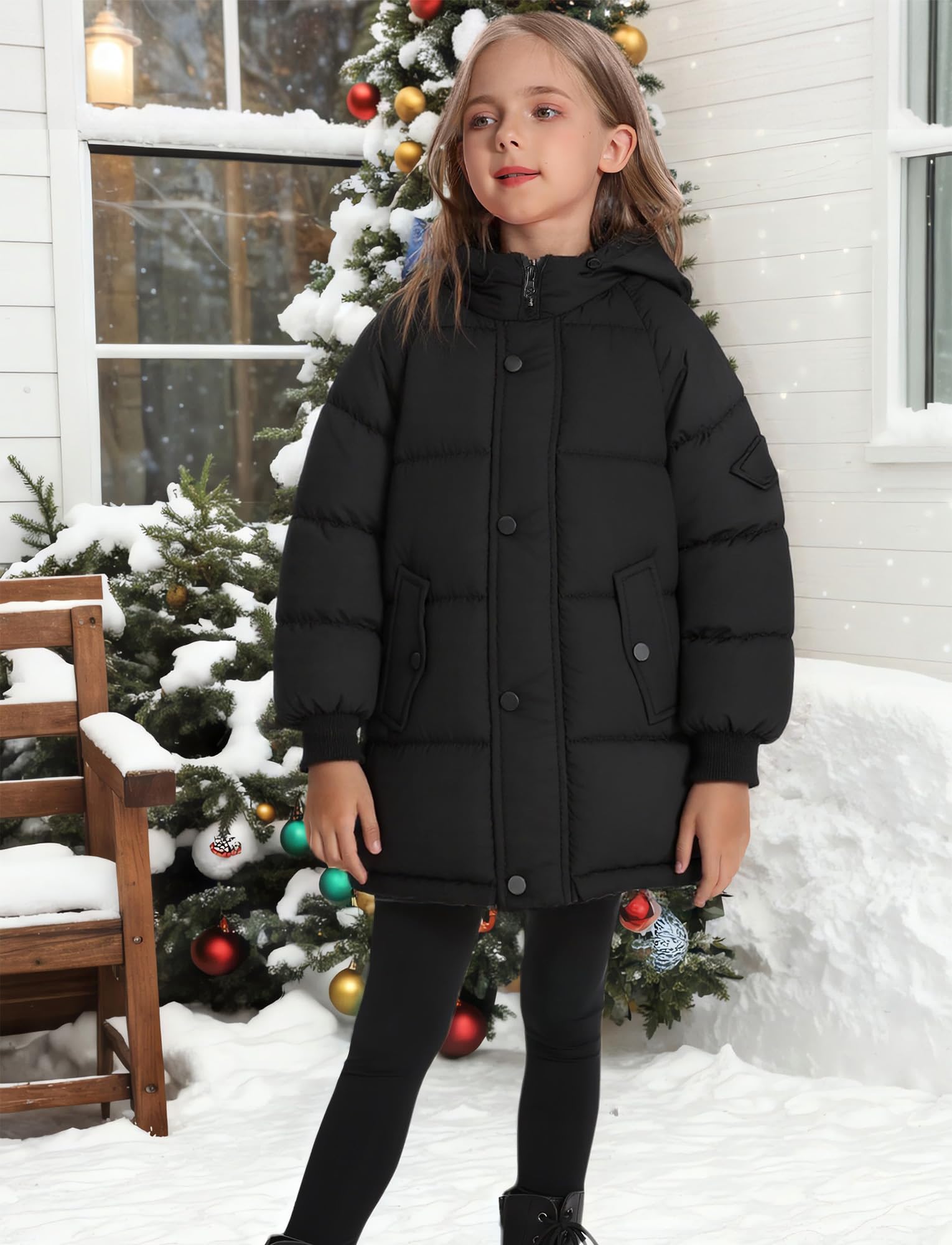 Maeau Giacca invernale trapuntata per bambini e bambine, leggera, media lunghezza, in cotone di piuma, imbottita, calda, morbida e confortevole, 3-10 anni/100-150 cm