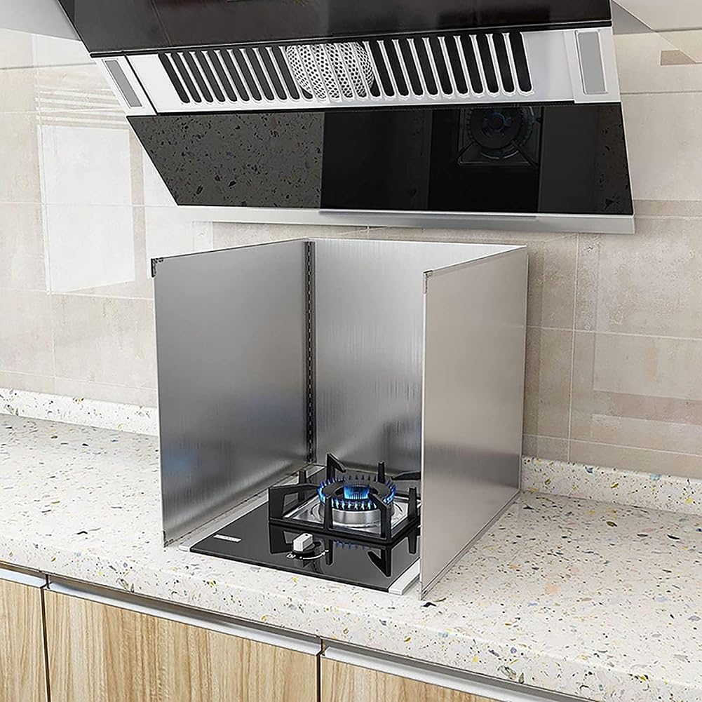 Stove Splatter Guard, Anti-Oil Splash Plate for Frying, Grease Protector, Stainless Steel Backsplash for Cooking, Full Edge Cover, 2-Sided Design