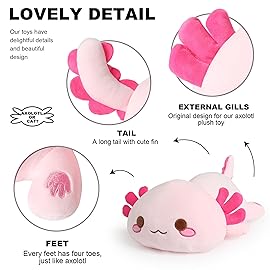 Onsoyours Cute Axolotl Plush, 19 Soft Large Stuffed Animal Salamander Big Plush Pillow, Kawaii Plushie Toy for Kids (Pink Axolotl A, 19)