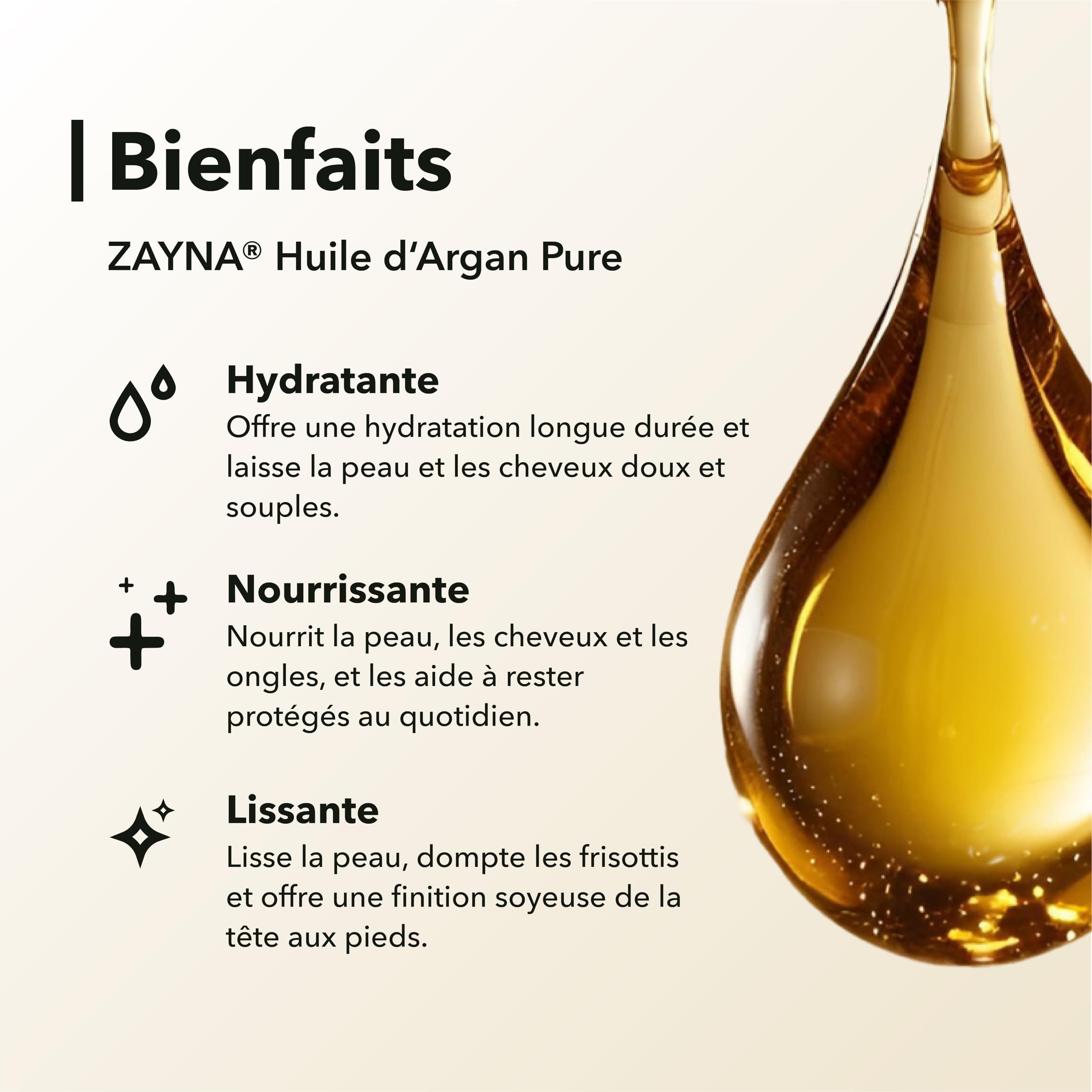 ZAYNA Huile d’Argan Pure et Bio 100 ml | pour cheveux, visage & corps | huile d’argan 100% pure pressée à froid du Maroc | testée dermatologiquement, riche en vitamine E | Conditionnée en Suisse.
