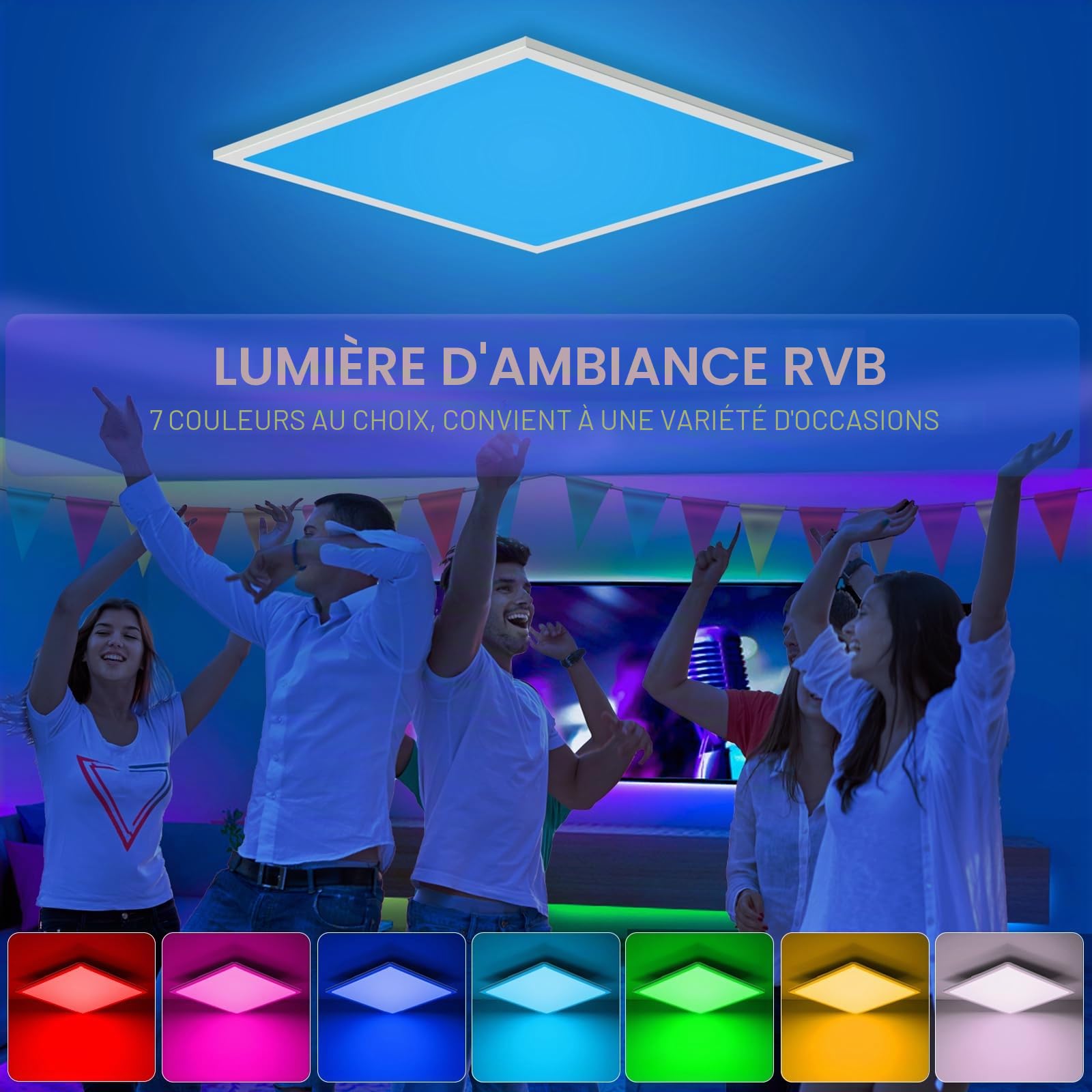 Oraymin Plafonnier à LED RGB, plafonnier à intensité variable avec télécommande 28W 3100LM, changement de couleur du panneau LED, fonction mémoire, lampe carrée 3000K-6500K pour salon chambre à couche