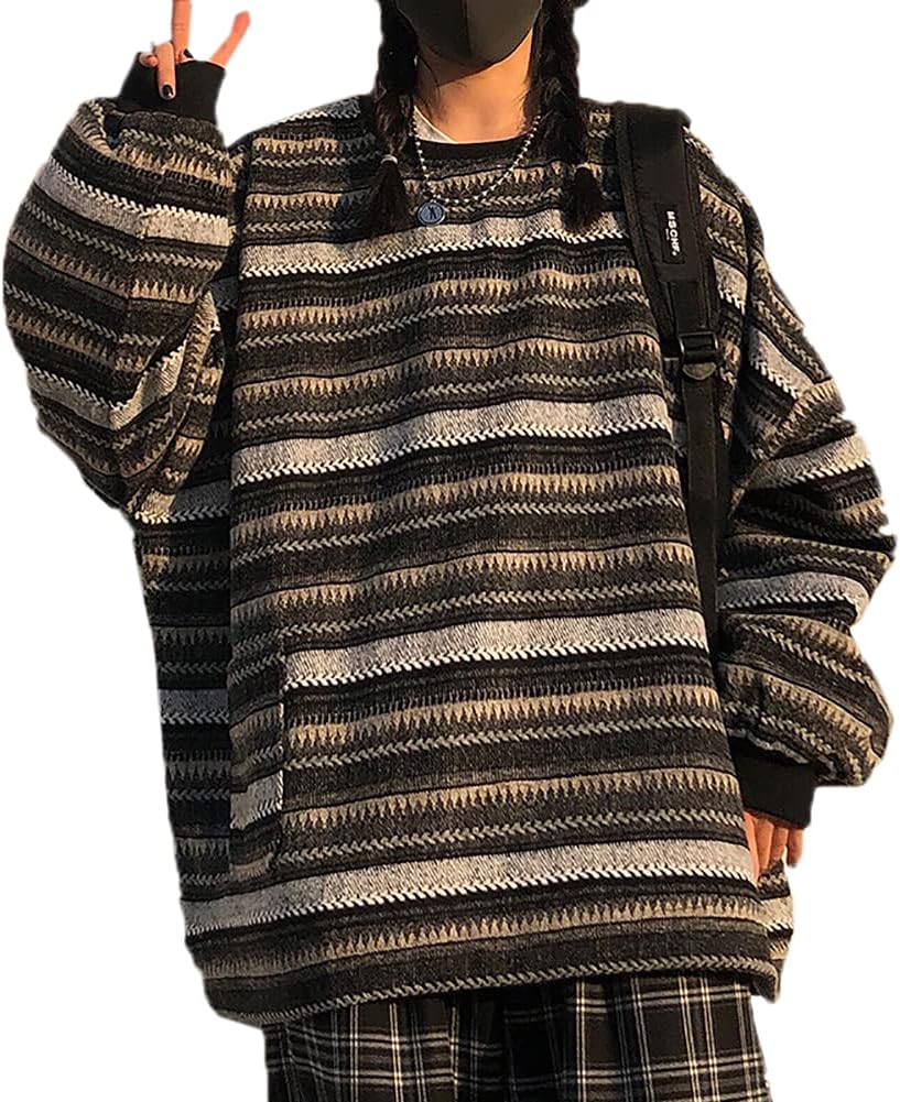 Women Harajuku Striped Sweater Pullover Oversize Plus Size Retro Knitted Sweatshirt Long Sleeve Tops - Image 2