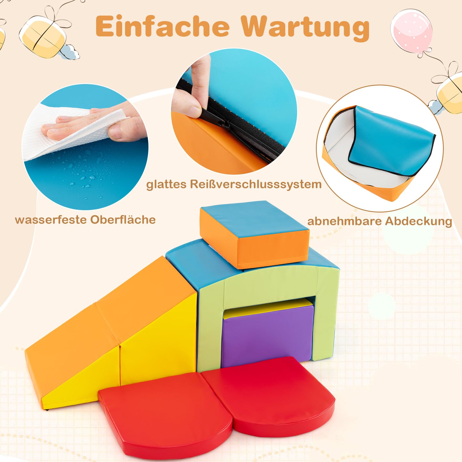 GOPLUS 6er Set Schaumstoffbausteine, Softbausteine zum Klettern & Rutschen, Riesenbausteine aus Kunstleder & Schaumstoff, Großbausteine Softbausteine für Baby Kleinkinder ab 1 (Bunt)